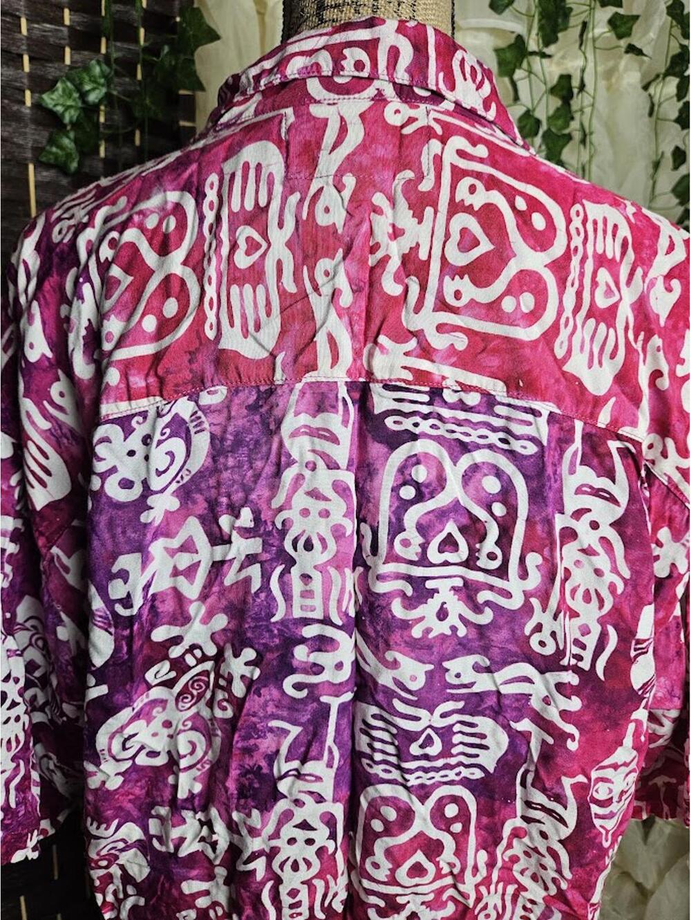 Vintage Take Away Pink Button Up Shirt Boho Artsy Hawaiian Top - Picture 4 of 5